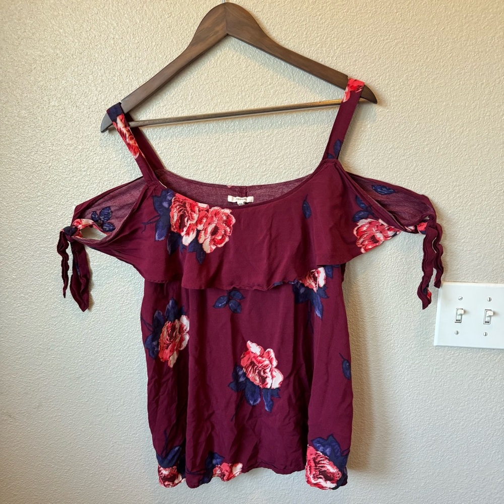 Maurices Red Ruffled Tie Front Blouse